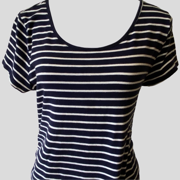 Maternity Stretch short sleeved T-Shirt Dress- Navy blue with white stripes. SzL - Picture 2 of 8
